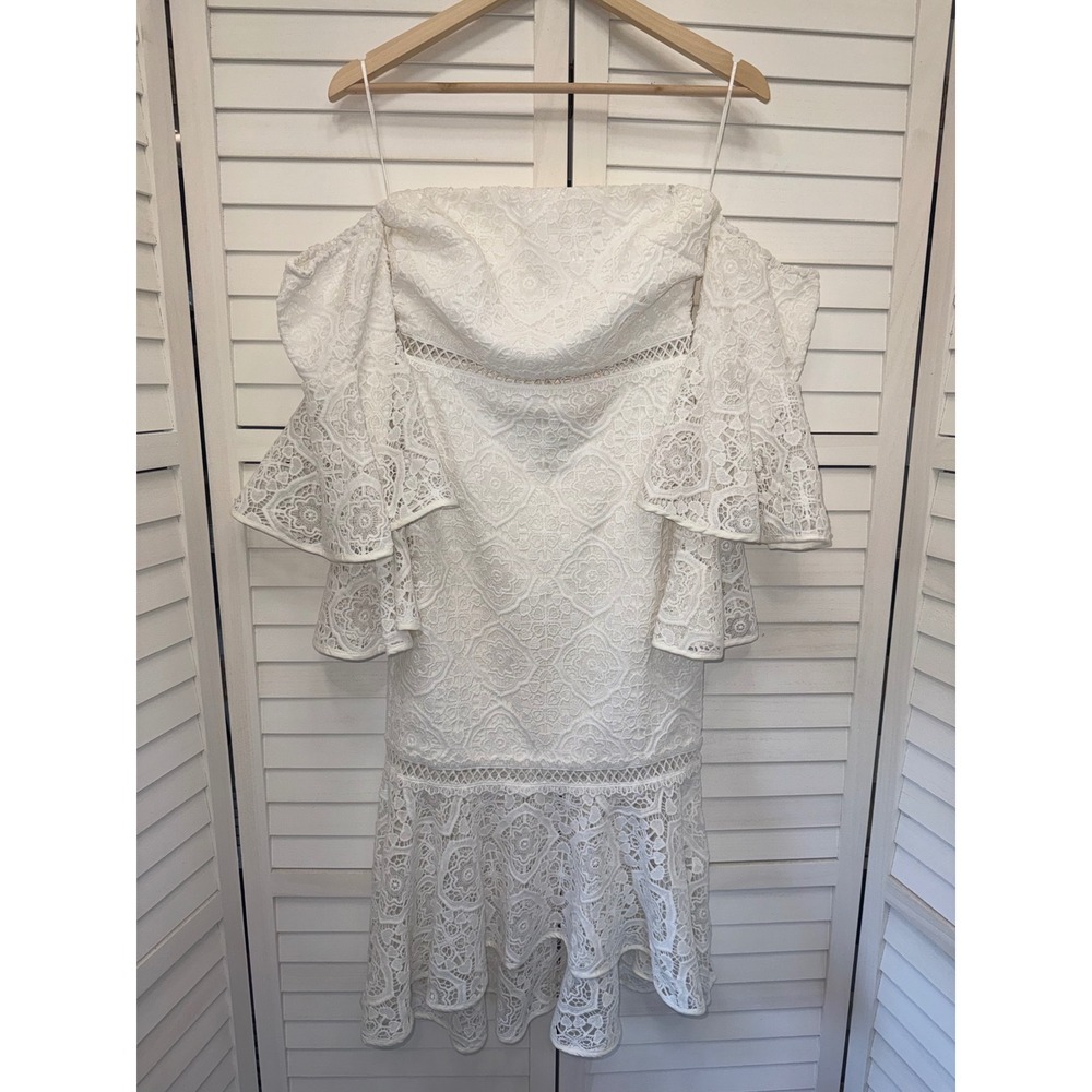 Two Sisters The Label Lace Dress Womens White Off Shoulder Bell Sleeve Size 8